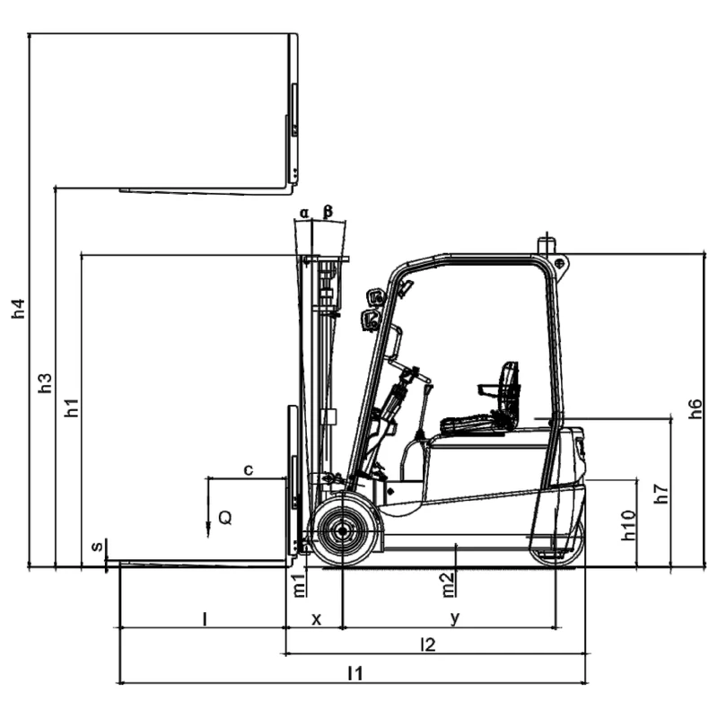 ECV20T-sähköhaarukkatrukki, nostokorkeus 3000–6200 mm