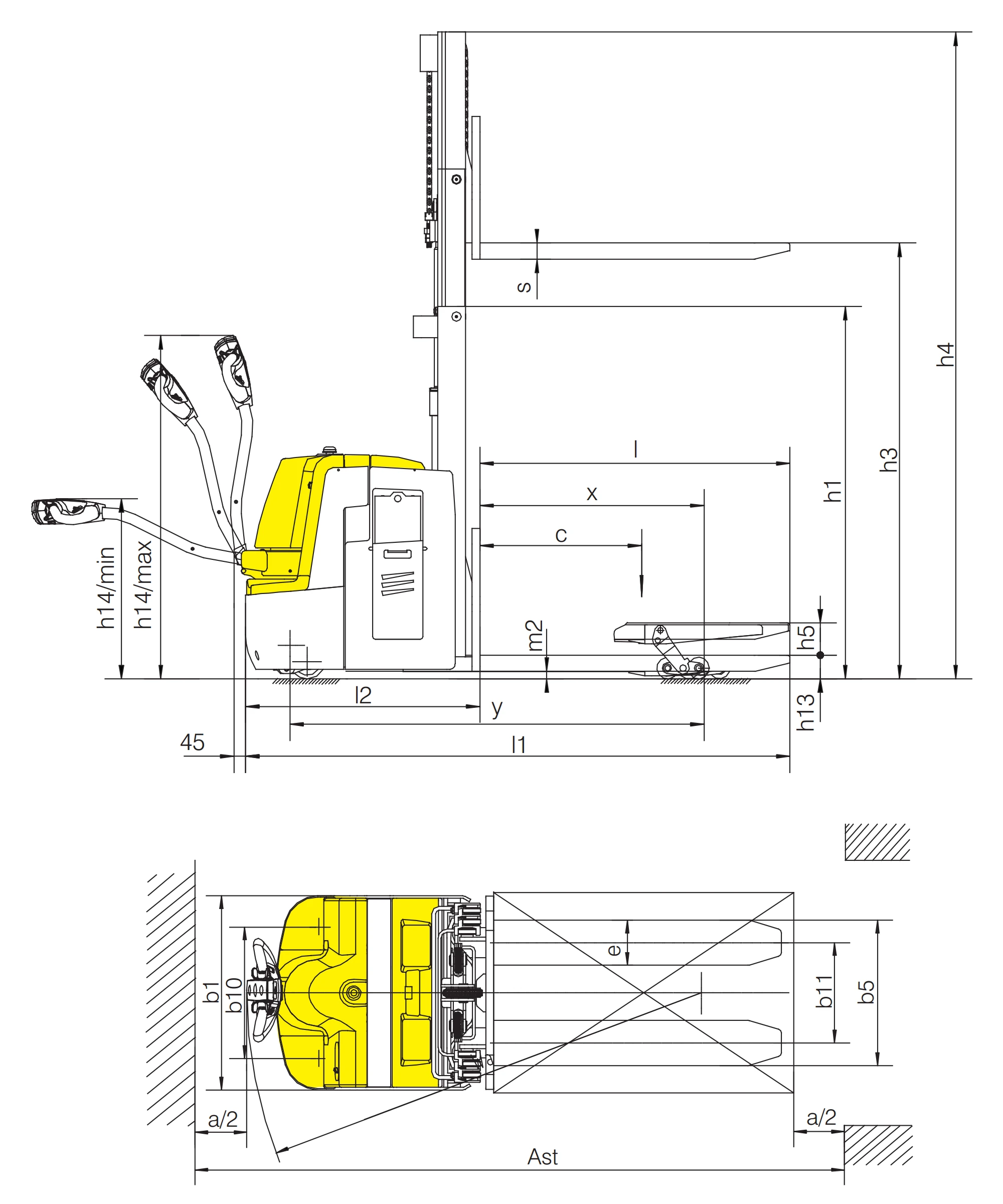 Sähköhaarukkavaunu EPV20-I/EPV20LD-I nostokorkeudella 800–2500 mm