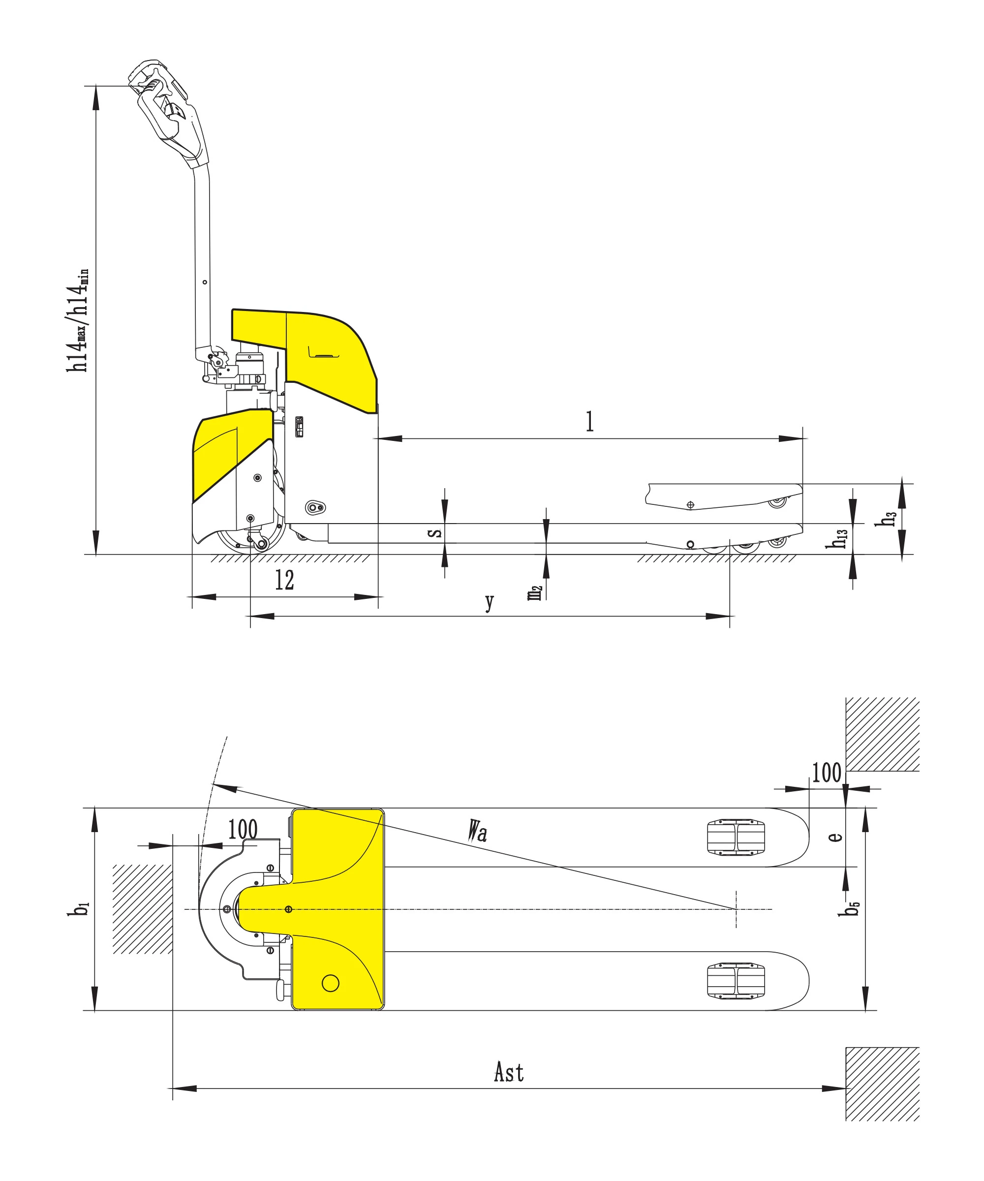 Kompakti talutettava sähköhaarukkavaunu, kantavuus 1500–2000 kg