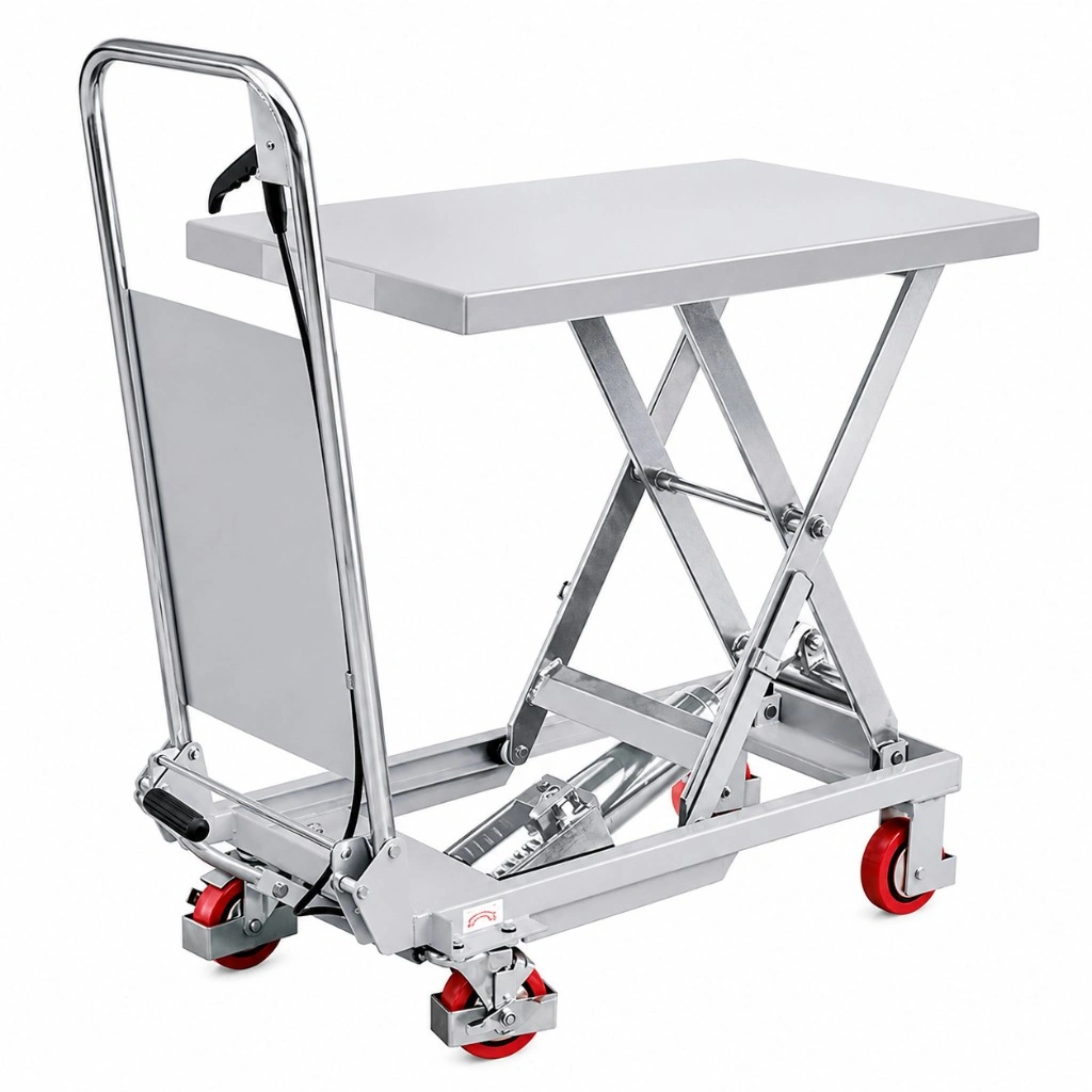 Ruostumattomasta teräksestä valmistettu siirrettävä nostopöytä (MPS150S), 150 kg