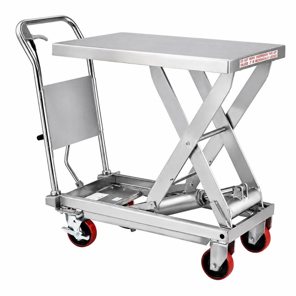 Ruostumattomasta teräksestä valmistettu siirrettävä nostopöytä (MPS500S), 500 kg