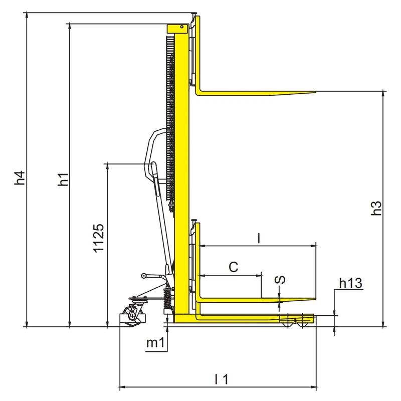 Käsikäyttöinen RVV-KPV-pinoamisvaunu, nostokorkeus 1600–2500 mm