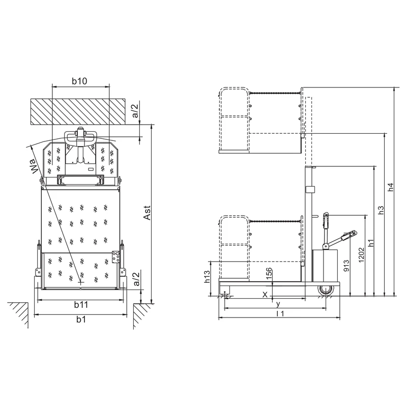 EKV400-keräilytrukki, nostokorkeus 3500–4500 mm